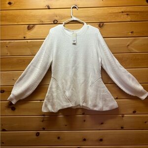 Francesca's Collections Ivory Ribbed Peplum Crewneck Sweater
